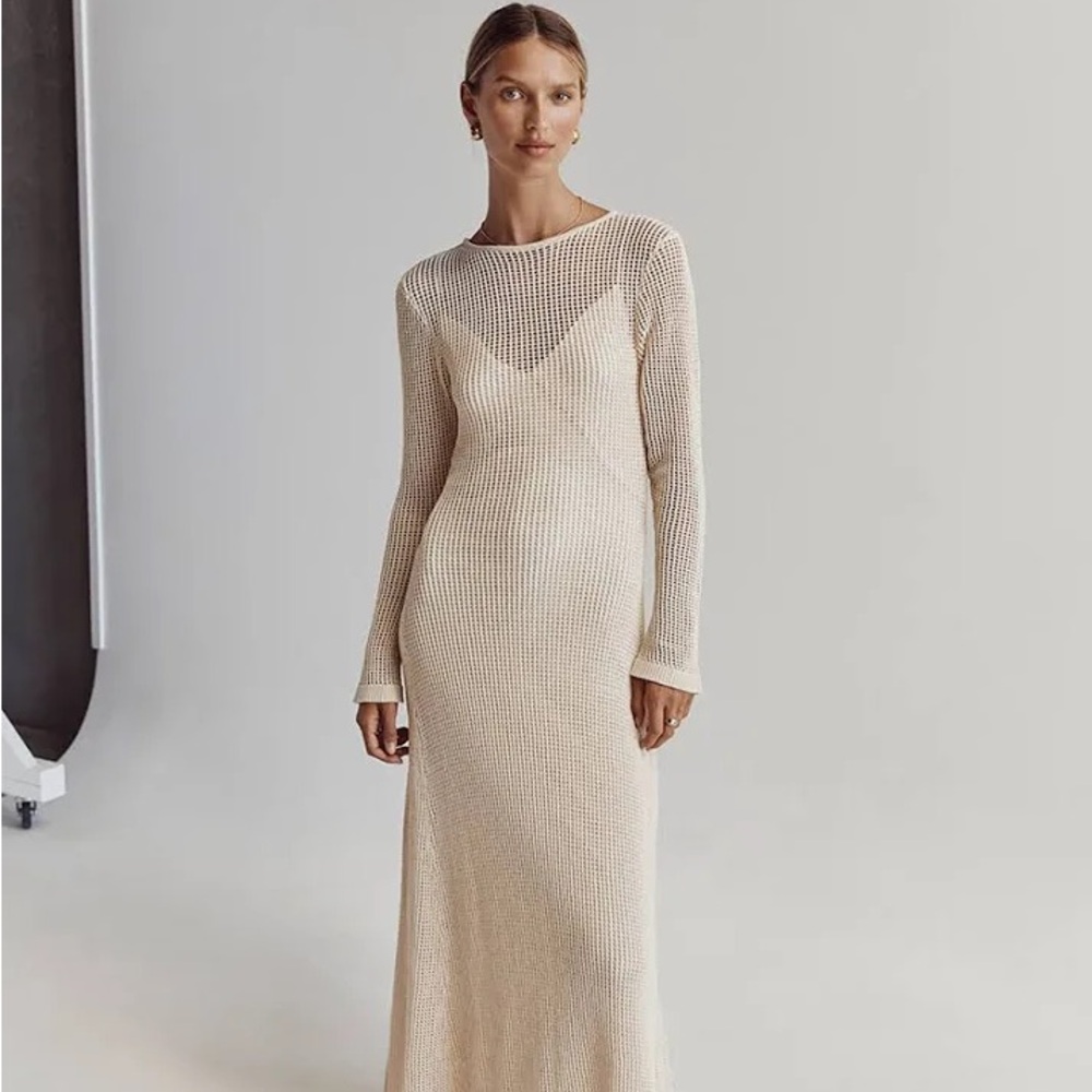 DISSH OPHELIA NATURAL LONG SLEEVE CROCHET MAXI DRESS